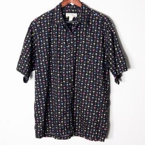 Tori Richard Men's Palm Tree Print Shirt Black Button Down L Resort Vacation